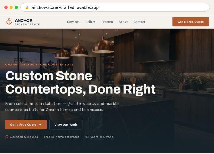 Anchor Stone & Granite sample countertop site design